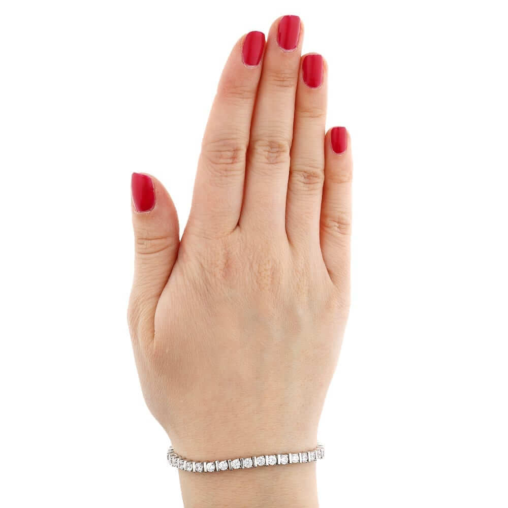 Sterling Silver Bar & Prong Set CZ 4mm Tennis Bracelet 7"
