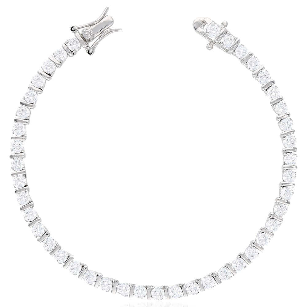 Sterling Silver Bar & Prong Set CZ 4mm Tennis Bracelet 7"
