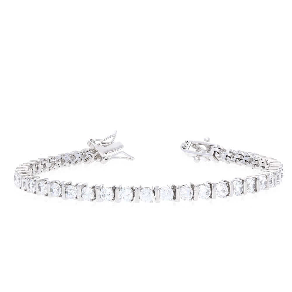 Sterling Silver Bar & Prong Set CZ 4mm Tennis Bracelet 7"
