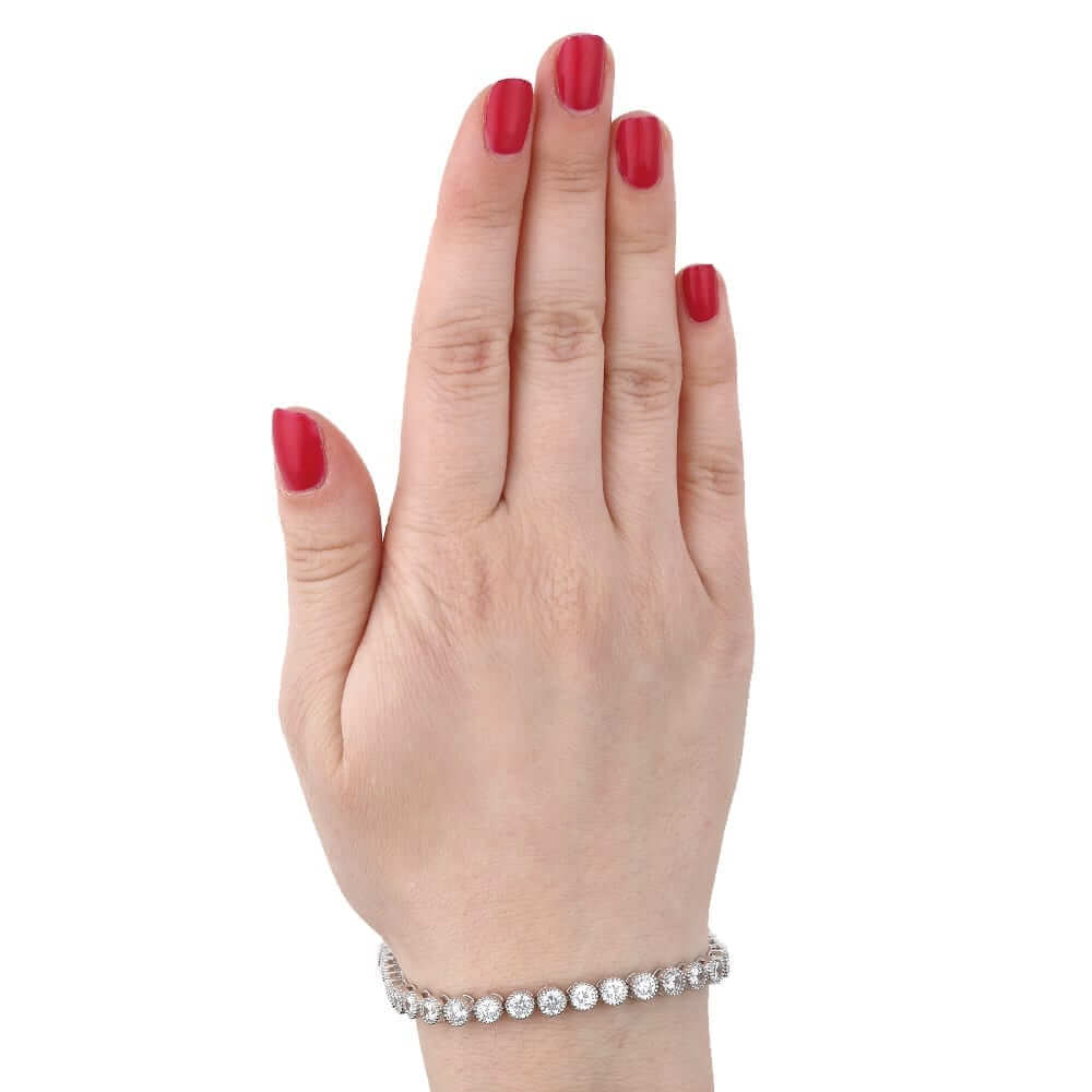 Sterling Silver 5mm Milgrain Bezel CZ Tennis Bracelet 7"-7.5"