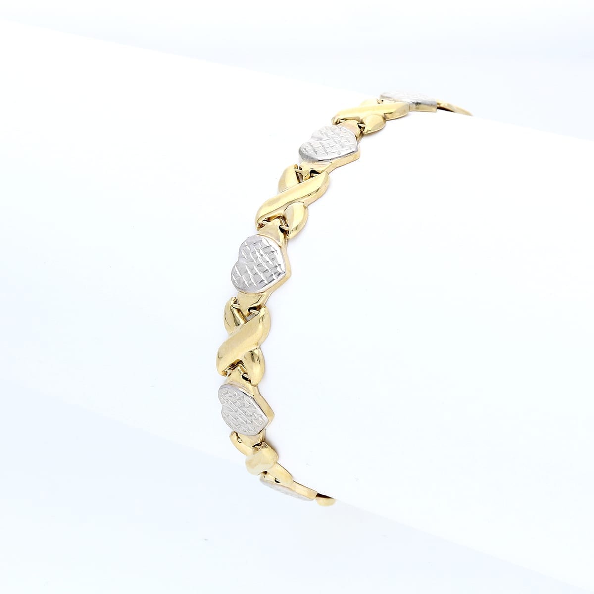 10k Gold Two-Tone Diamond-Cut Hearts & Kisses XO Bracelet 7.25"