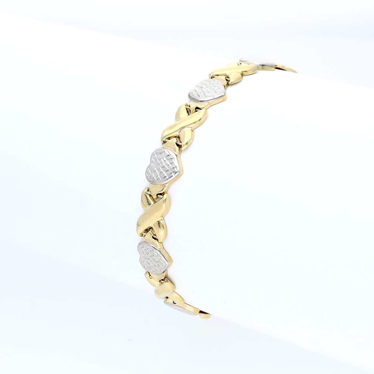 10K Gold Two-Tone Diamond-Cut Hearts & Kisses XO Bracelet 8"