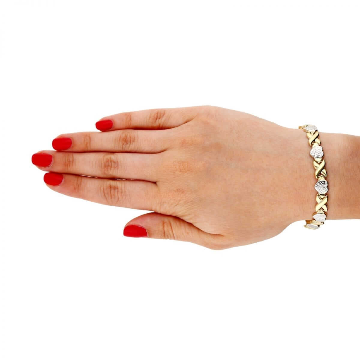 10K Gold Two-Tone Diamond-Cut Hearts & Kisses XO Bracelet 8"