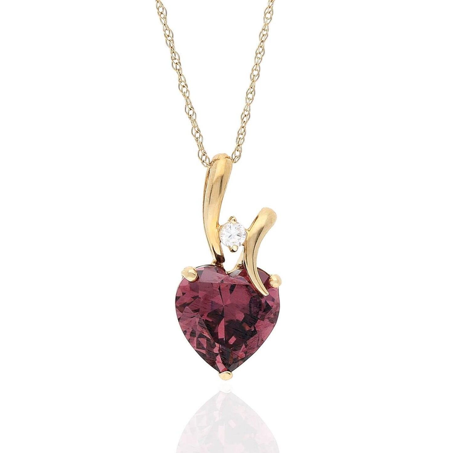 14K Yellow Gold CZ And Heart Shape Birthstone Pendant w/ 18" Chain