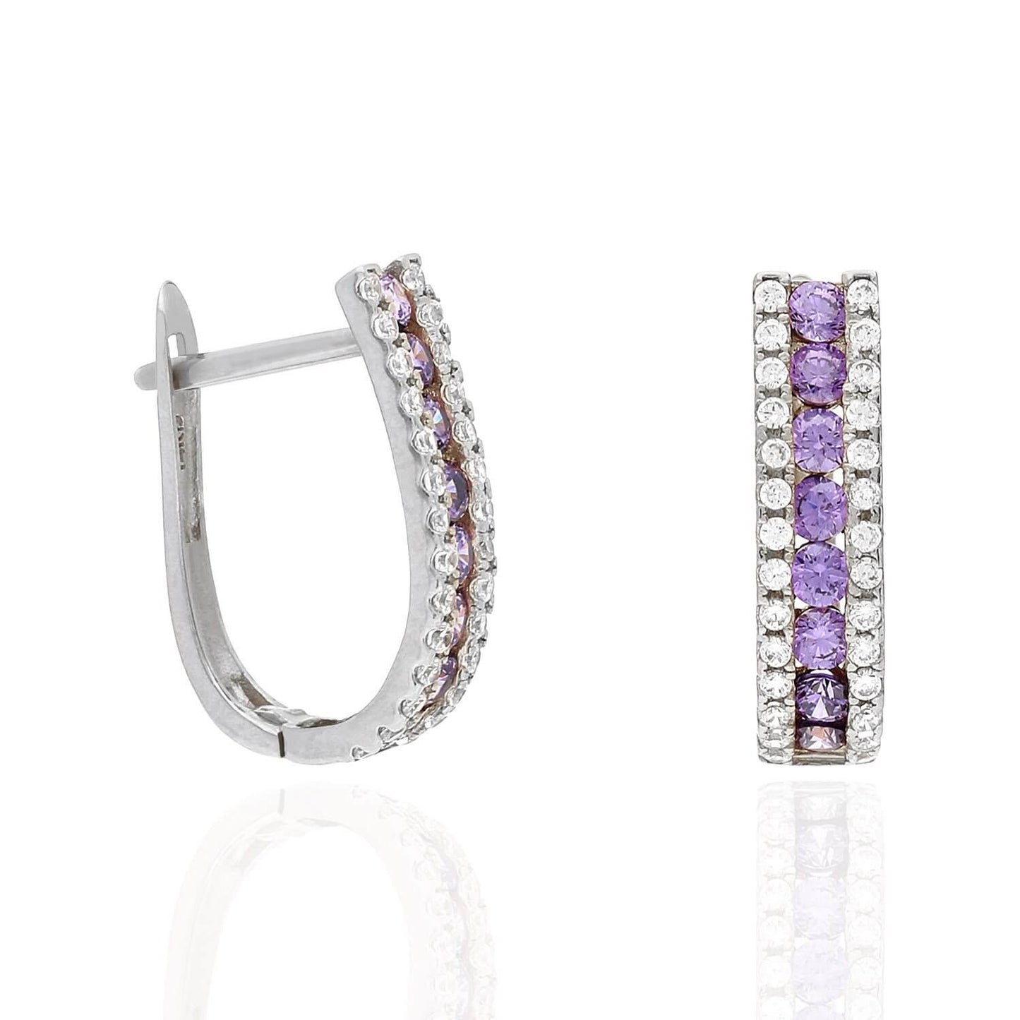 14K White Gold 3 Row Birthstone Latch Back Earrings