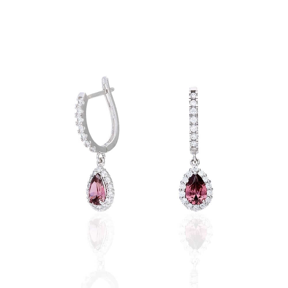 14k Yellow White Gold Birthstone Teardrop Diamond Halo Earrings 1"