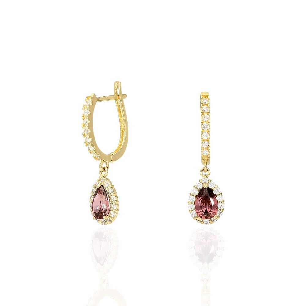 14k Yellow White Gold Birthstone Teardrop Diamond Halo Earrings 1"