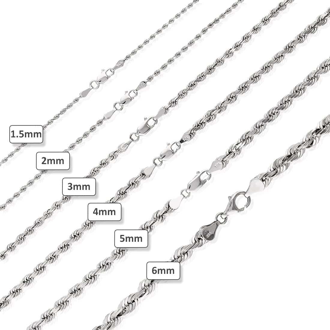 Solid 10K White Gold 4mm Diamond-Cut Rope Chain Necklace 20"-24"