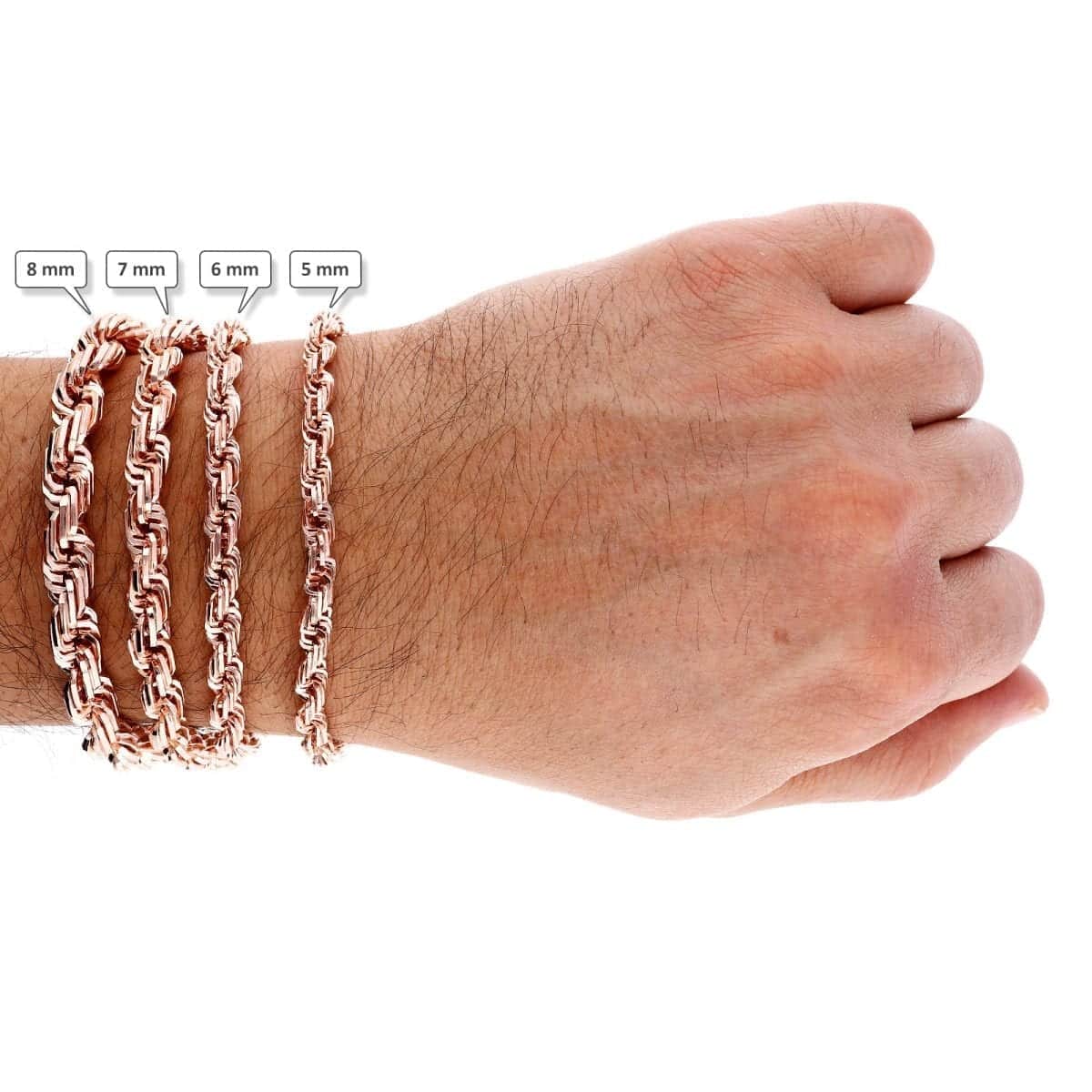 10K Gold Rose Square Hollow Rope Bracelet 5-8mm, 8-9"