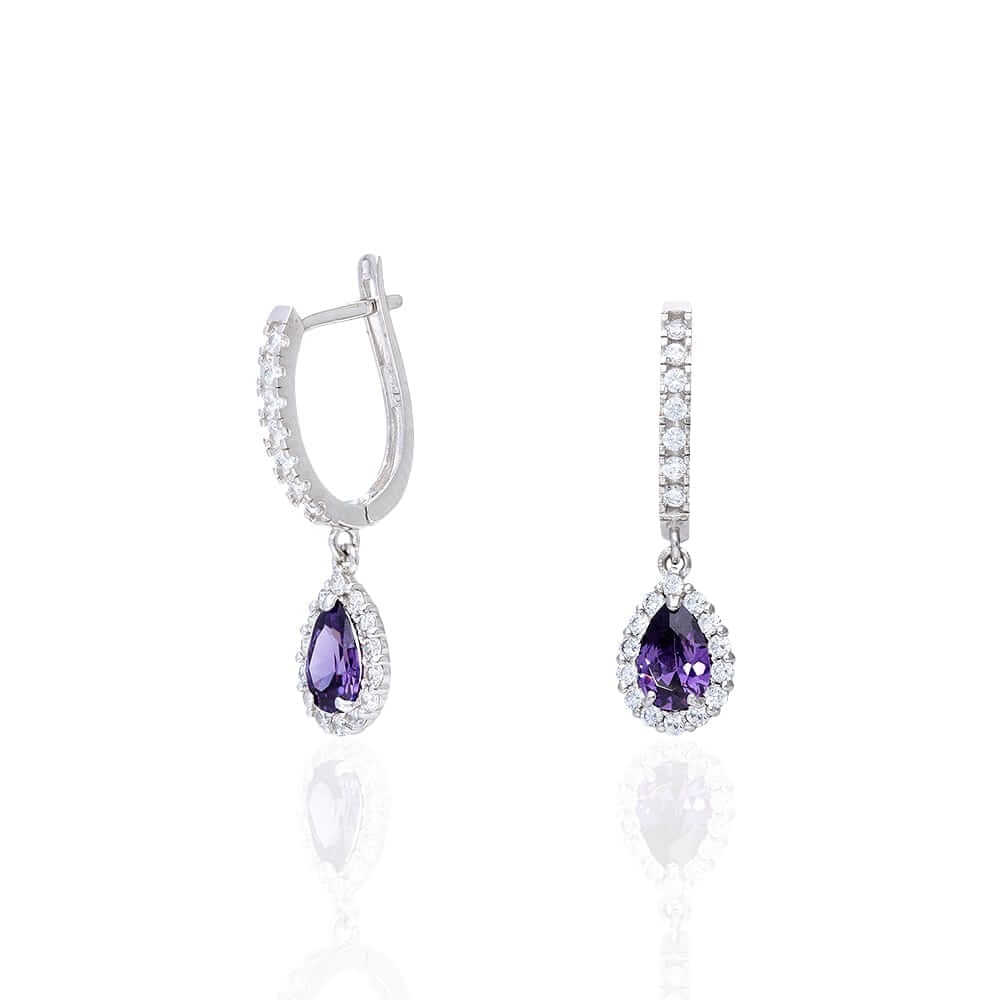 14k Yellow White Gold Birthstone Teardrop Diamond Halo Earrings 1"