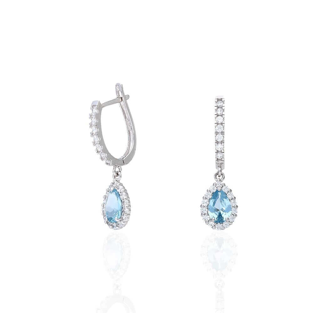 14k Yellow White Gold Birthstone Teardrop Diamond Halo Earrings 1"