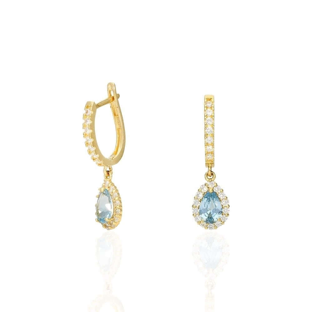 14k Yellow White Gold Birthstone Teardrop Diamond Halo Earrings 1"