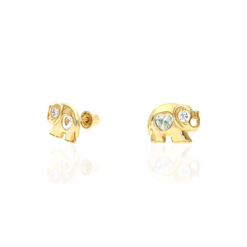 14k Yellow Gold Heart Birthstone Elephant Screw Back Stud Earrings