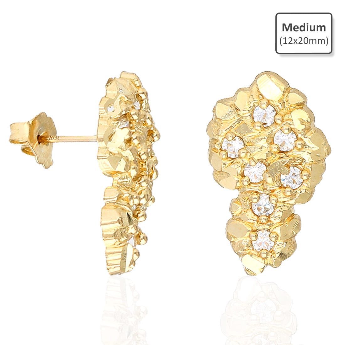 10K Yellow Gold Cubic Zirconia Diamond-Cut Nugget Stud Earrings 17mm-27mm