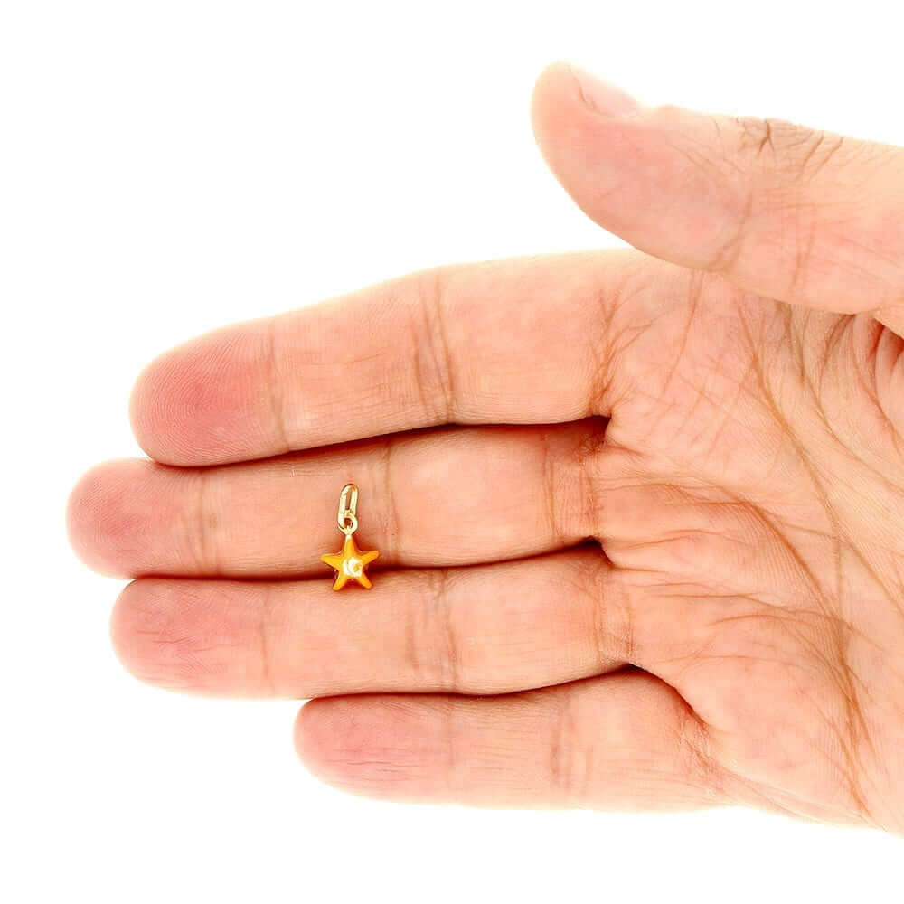 Kids 14K Gold Orange Enamel Star Pendant /w Cable Chain Necklace 18"