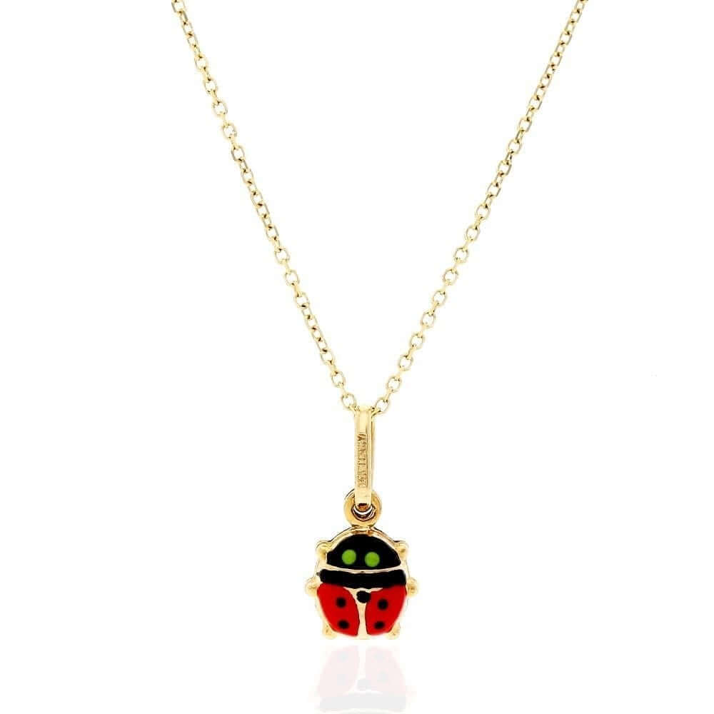 14k Yellow Gold Red Enamel Ladybug Pendant 0.5", 0.6", 0.7"