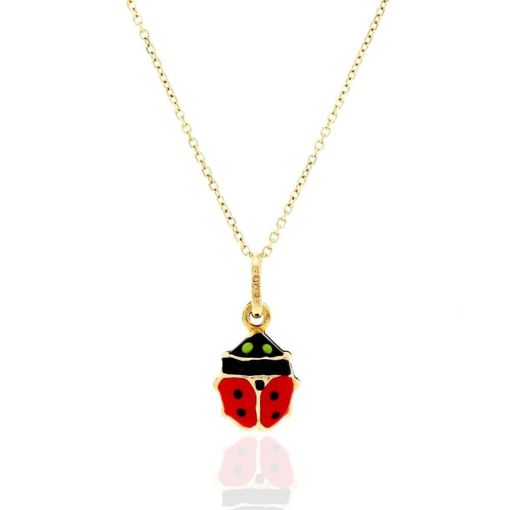 14k Yellow Gold Red Enamel Ladybug Pendant 0.5", 0.6", 0.7"