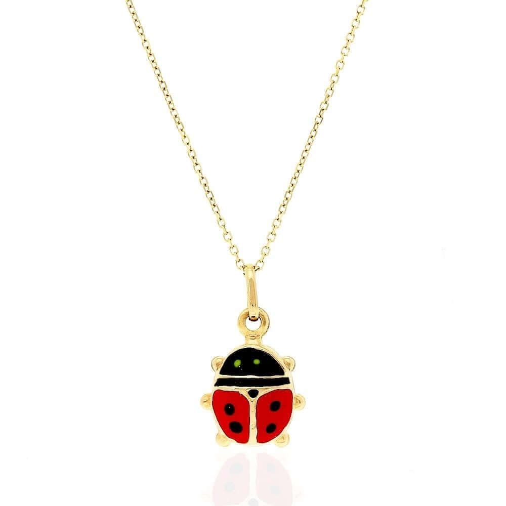 14k Yellow Gold Red Enamel Ladybug Pendant 0.5", 0.6", 0.7"