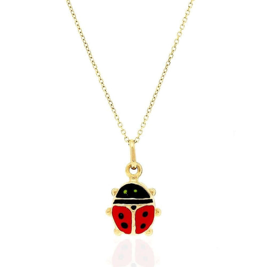 14k Yellow Gold Red Enamel Ladybug Pendant 0.5", 0.6", 0.7"