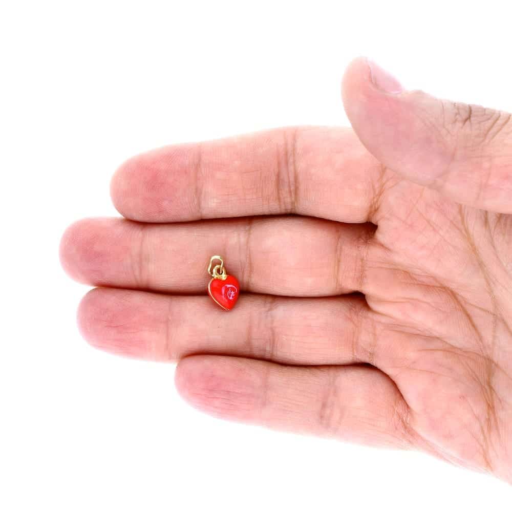 14k Yellow Gold Red Rose Enamel Heart Pendant Cable Chain 16"-18"