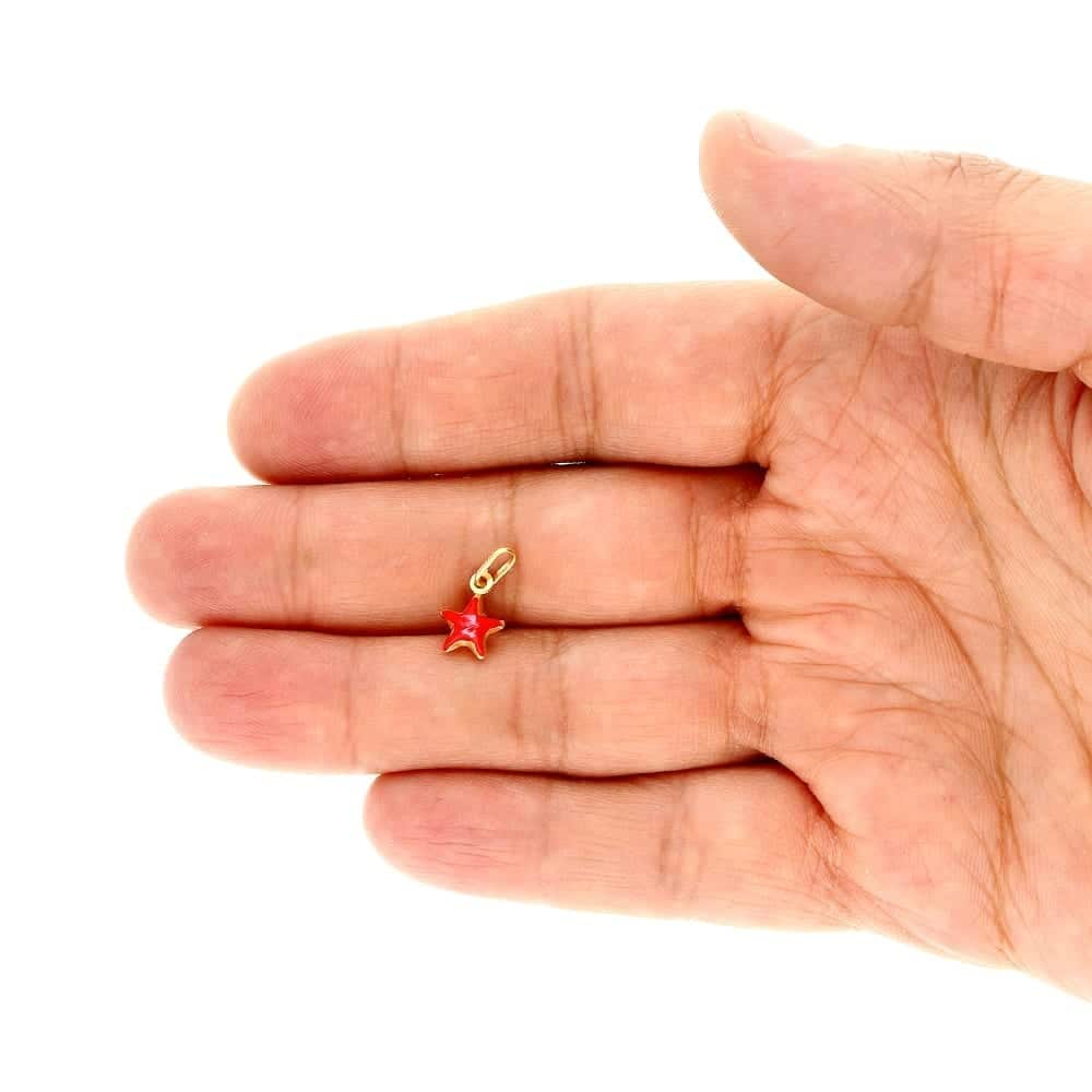 14k Yellow Gold Red Enamel Star Kid's Pendant Cable Chain Necklace 18"