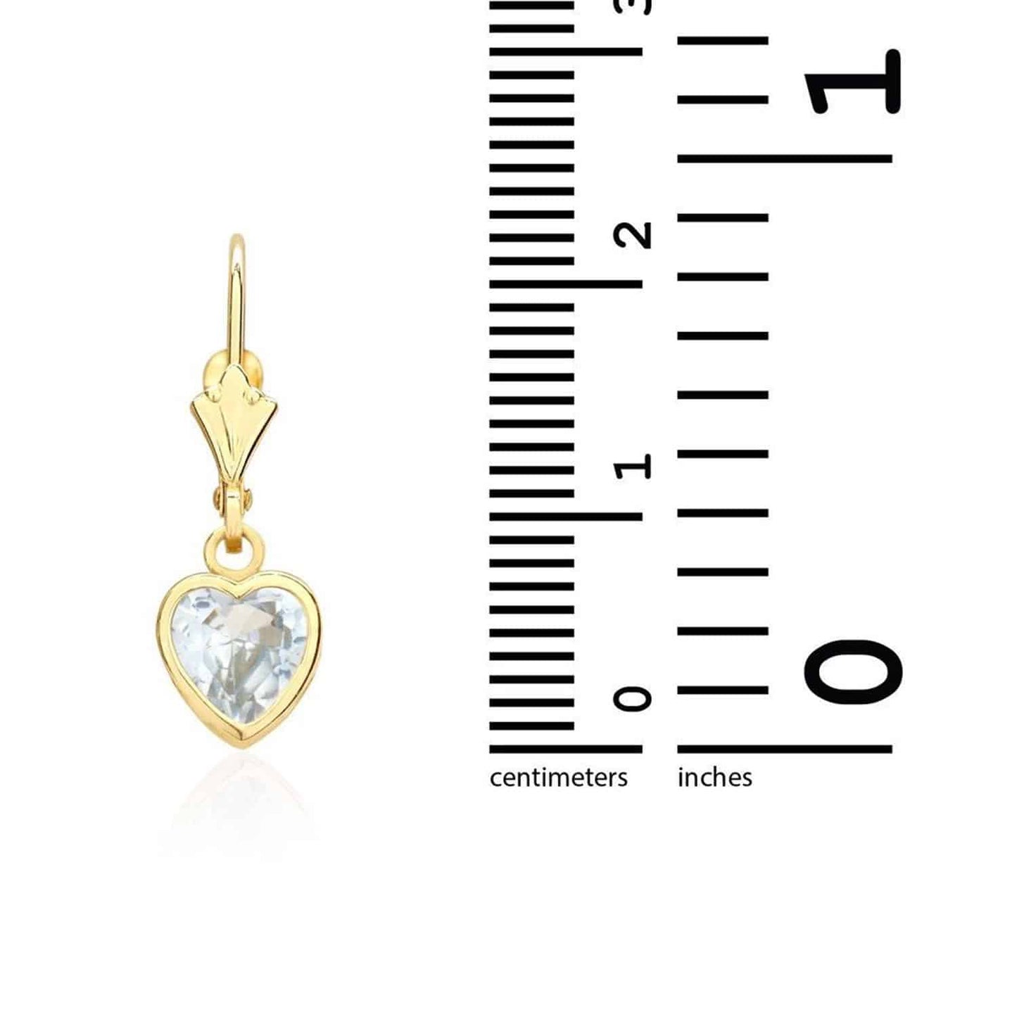 14K Yellow Gold Bezel Set Heart Shaped Birthstone Dangle Leverback Earrings