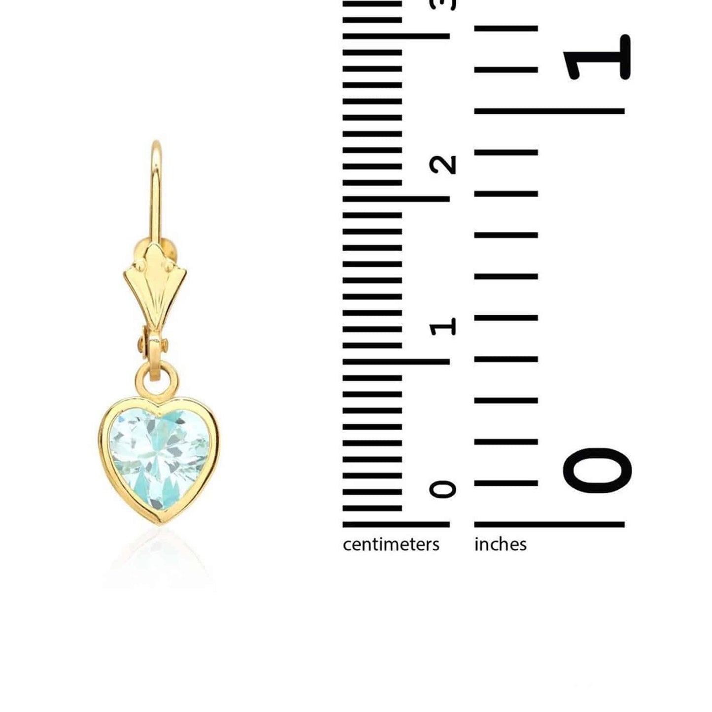 14K Yellow Gold Bezel Set Heart Shaped Birthstone Dangle Leverback Earrings