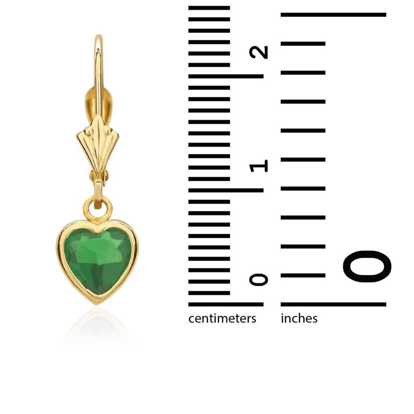 14K Yellow Gold Bezel Set Heart Shaped Birthstone Dangle Leverback Earrings