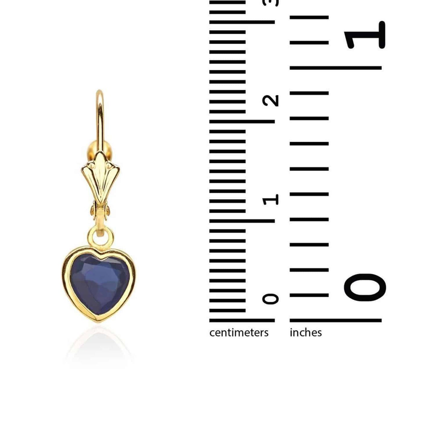 14K Yellow Gold Bezel Set Heart Shaped Birthstone Dangle Leverback Earrings