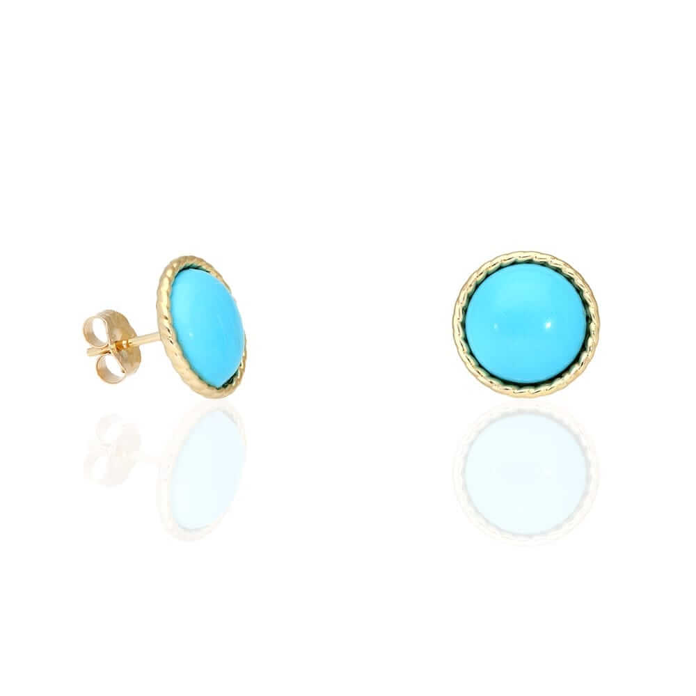 14k Yellow Gold White Gold Twisted Bezel Gemstone Push Back Stud Earrings