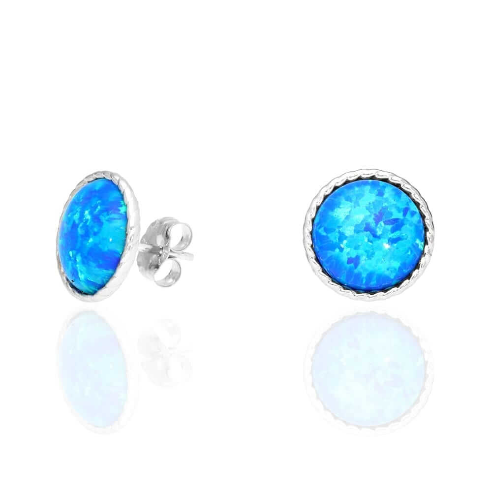 14k Yellow Gold White Gold Twisted Bezel Fire Opal Push Back Stud Earrings