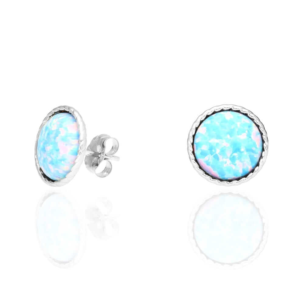 14k Yellow Gold White Gold Twisted Bezel Fire Opal Push Back Stud Earrings