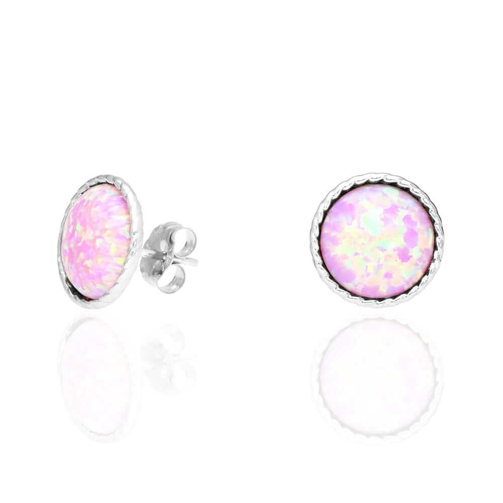 14k Yellow Gold White Gold Twisted Bezel Fire Opal Push Back Stud Earrings