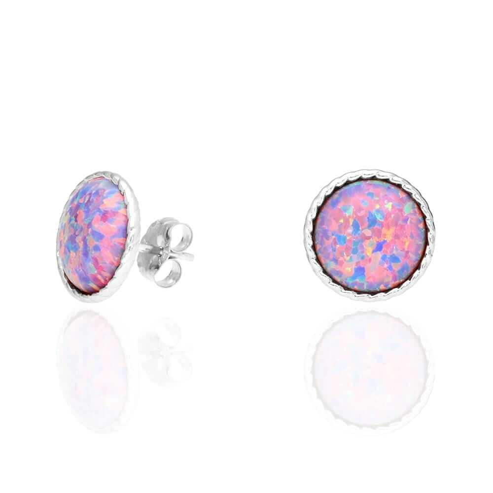14k Yellow Gold White Gold Twisted Bezel Fire Opal Push Back Stud Earrings