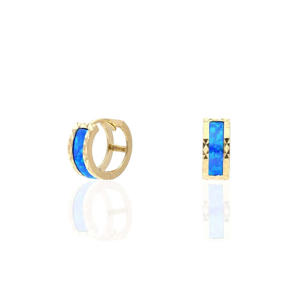 14k Yellow Gold Diamond-Cut Fire Opal Huggie Hoop Earrings 0.5"