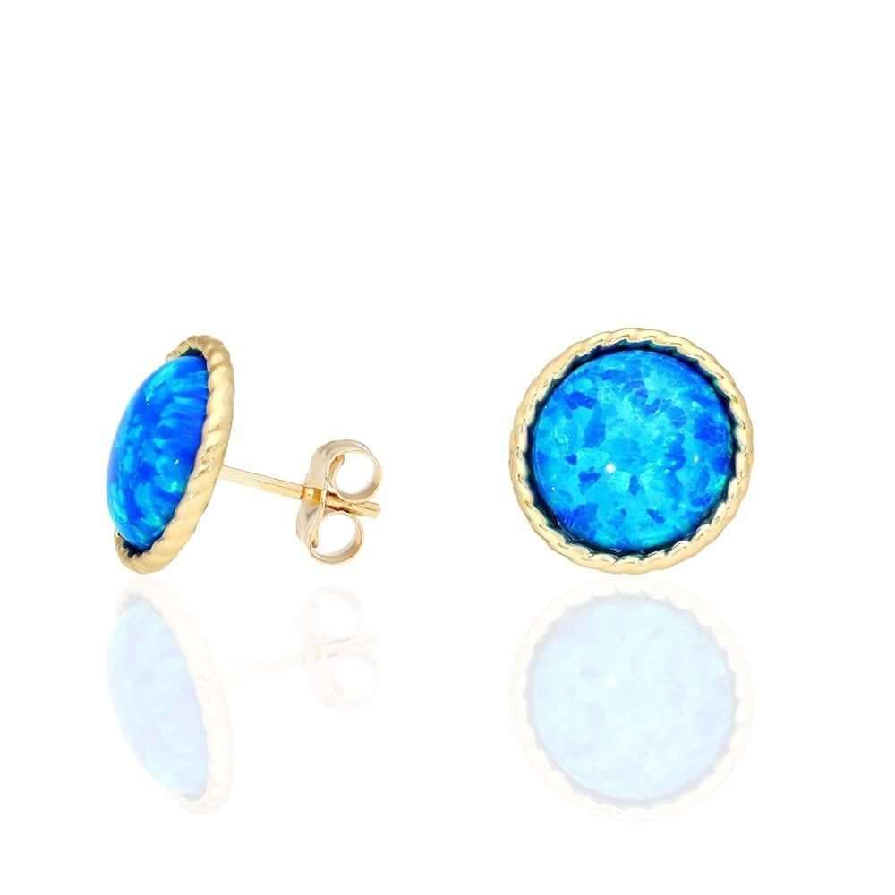 14k Yellow Gold White Gold Twisted Bezel Fire Opal Push Back Stud Earrings