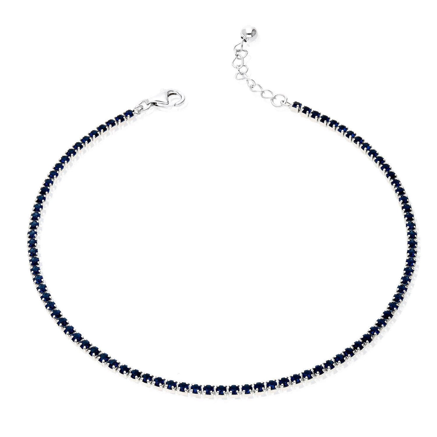 925 Silver CZ Red White Black Blue Tennis Anklet Bracelet 9"-10"