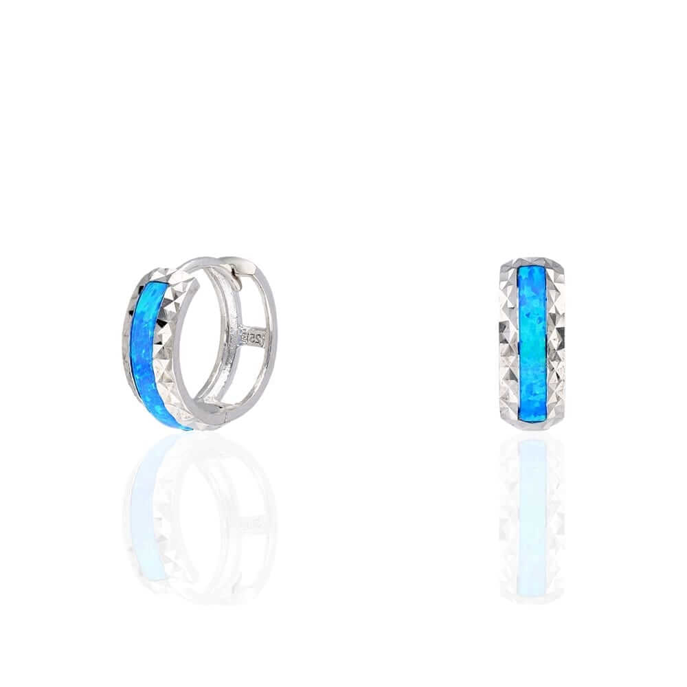 925 Sterling Silver Diamond-Cut Fire Opal Huggie Hoop Earrings 0.55"