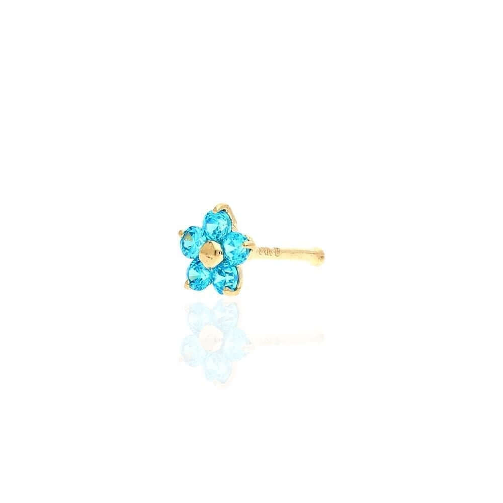14K White Gold Birthstone Flower Bone Stud 20G Nose Ring
