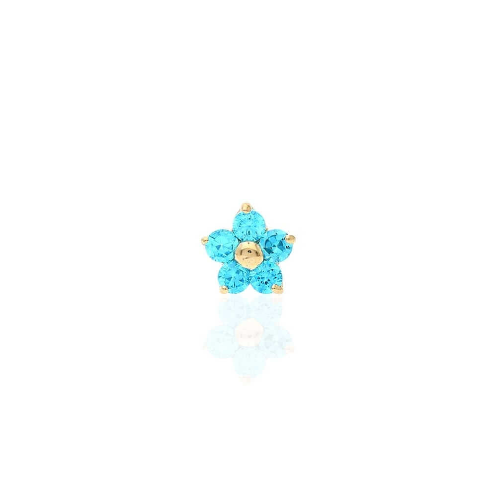 14K White Gold Birthstone Flower Bone Stud 20G Nose Ring