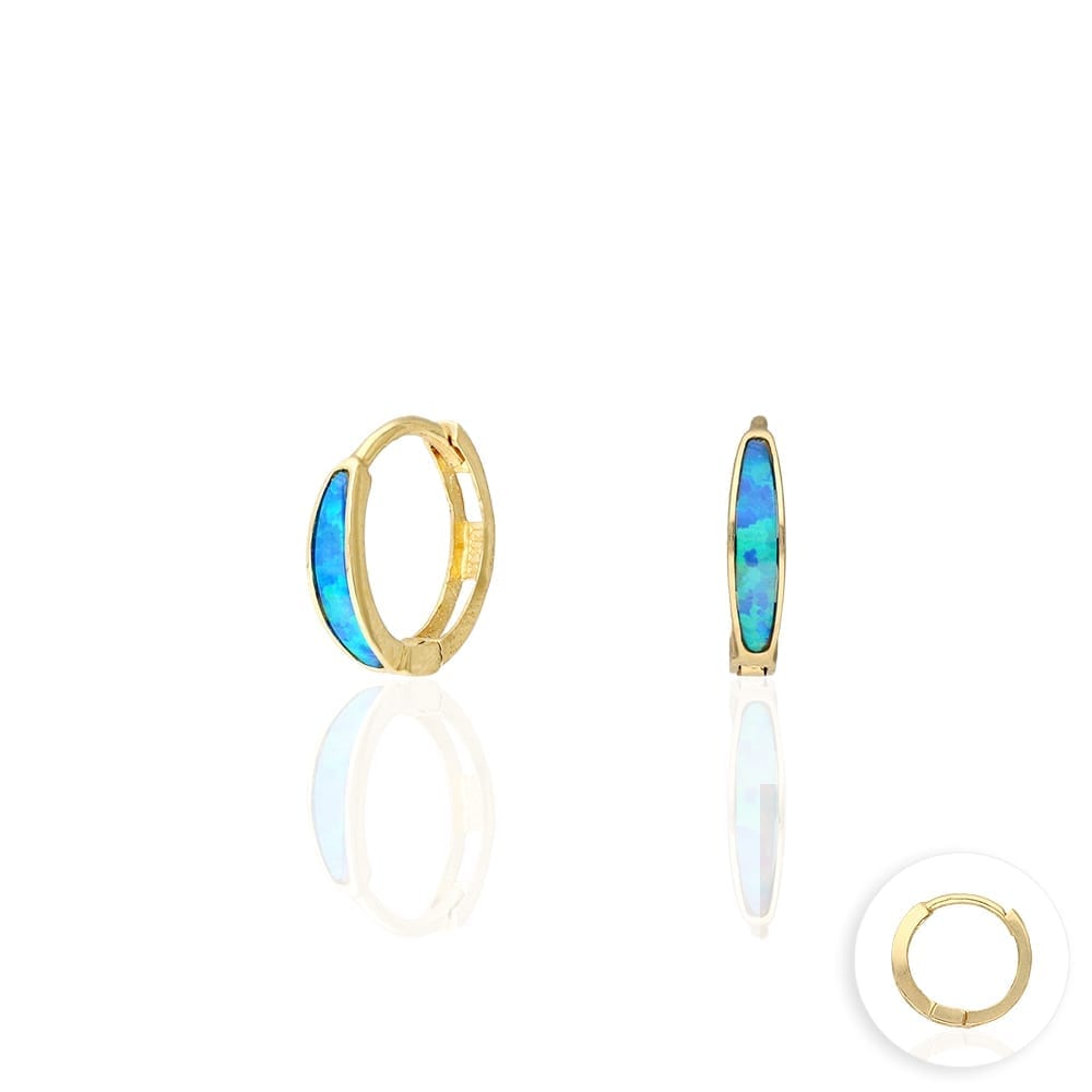 14k Yellow Gold Multicolor Fire Opal Huggie Hoop Earrings 0.4"
