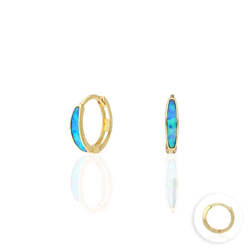 14k Yellow Gold Multicolor Fire Opal Huggie Hoop Earrings 0.4"