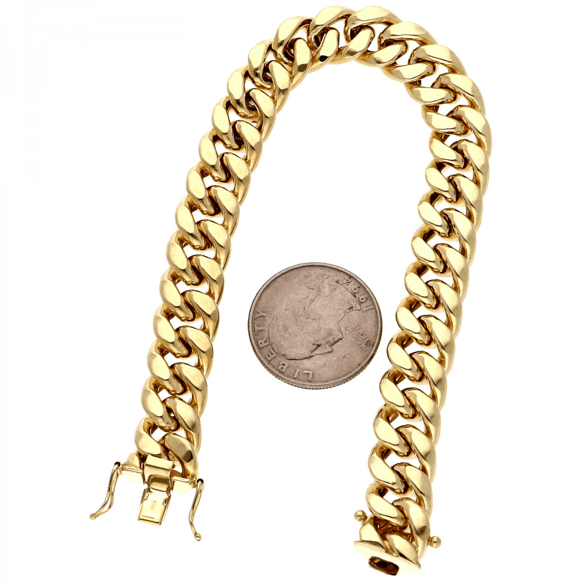 10K Yellow Gold Handmade 10mm Hollow Miami Cuban Men's Bracelet 9"