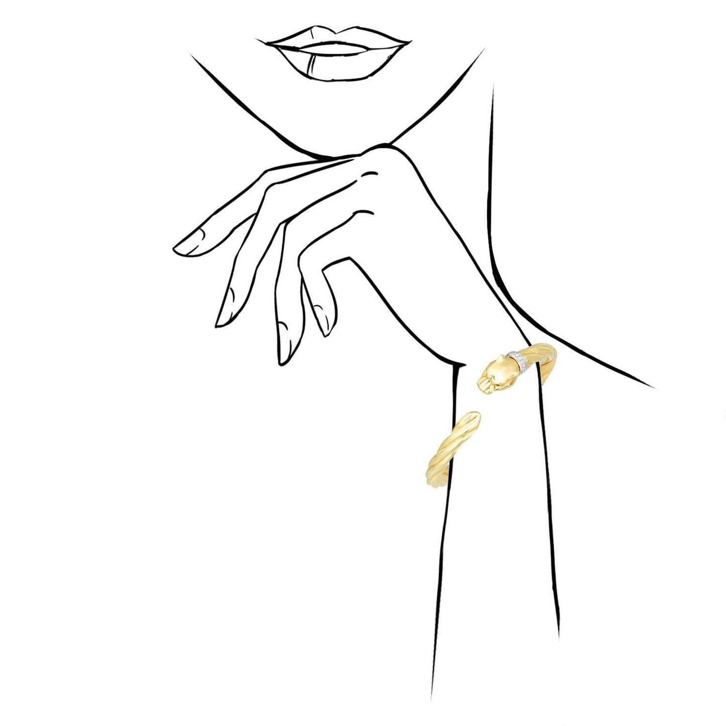 0.10Ct Real Diamond 14K Yellow Gold Panther Cuff Bangle Bracelet