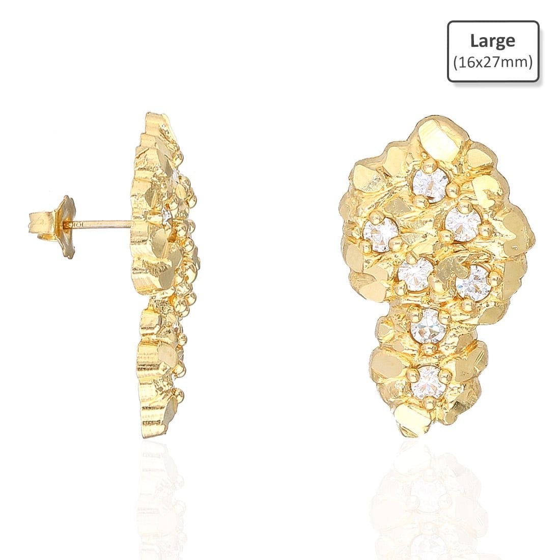 10K Yellow Gold Cubic Zirconia Diamond-Cut Nugget Stud Earrings 17mm-27mm