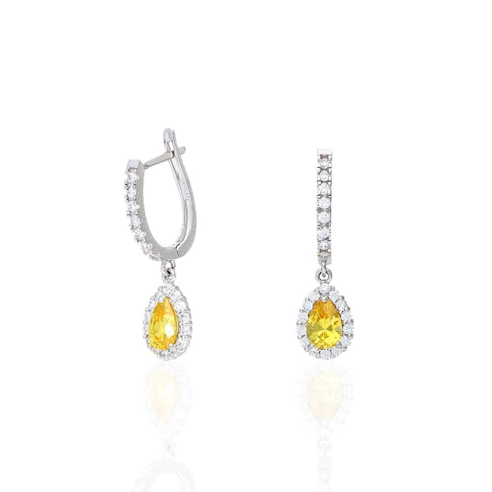 14k Yellow White Gold Birthstone Teardrop Diamond Halo Earrings 1"