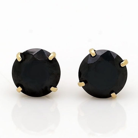 14K Yellow Gold Simulated Black Diamond Round Push Back Stud Earrings 3-8mm