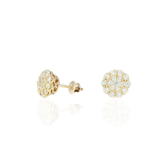 0.95Ct Natural Diamond 14k Yellow Gold Flower Screw Back Stud Earrings 9mm