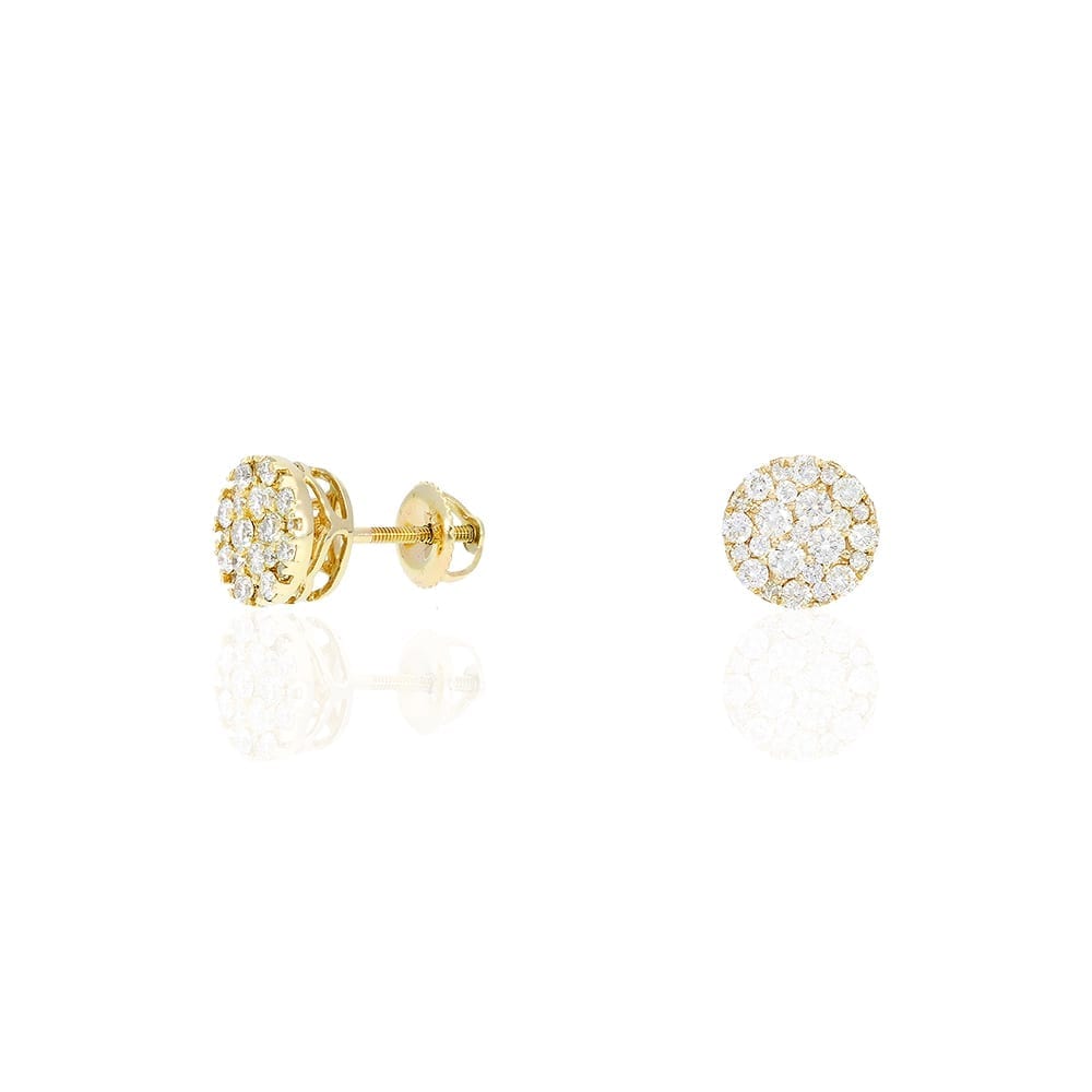 1.10Ct Real Diamond 14k Yellow Gold Screw Back Stud Earrings 9mm