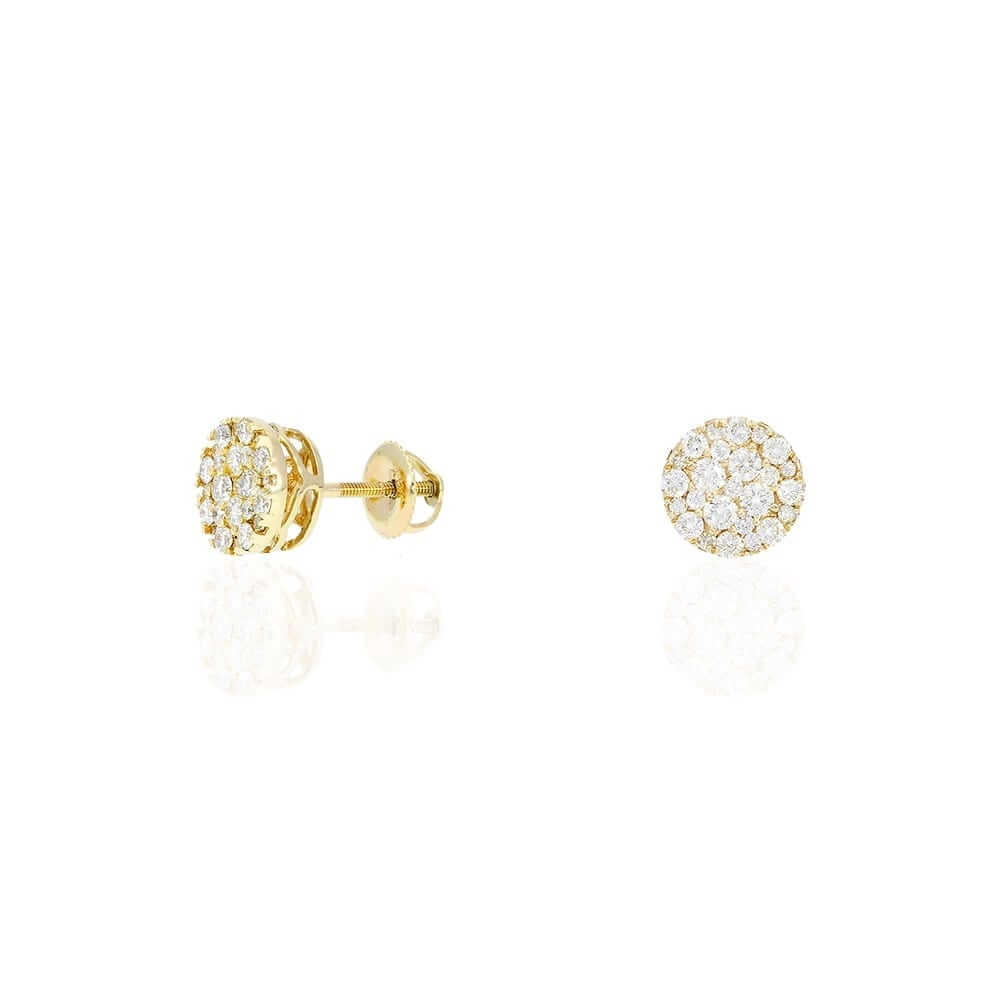 1.10Ct Natural Diamond 14k Yellow Gold Screw Back Stud Earrings 9mm